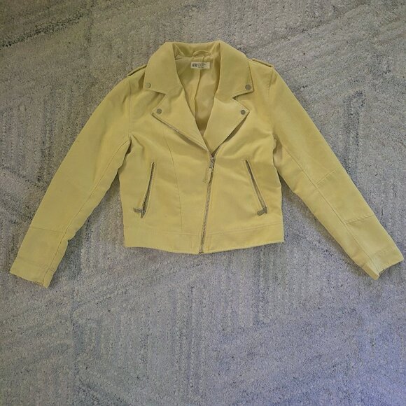 H&M 14Y+ Daffodil Yellow Faux Suede Biker Jacket - Picture 1 of 6